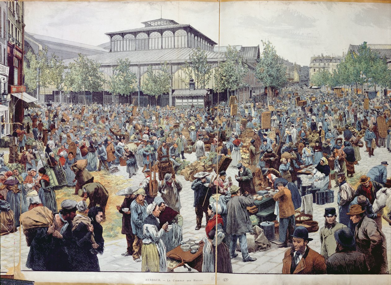 O mercado em Les Halles, 1888 de Felicien baron de Myrbach Rheinfeld