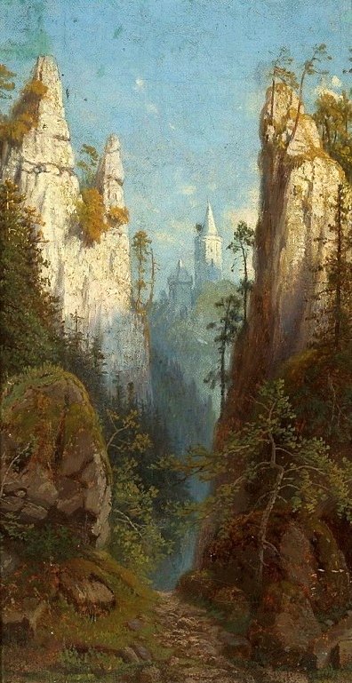 Vista do castelo de Ojcow Ojcow em cima de Pradnik. de Feliks Brzozowski