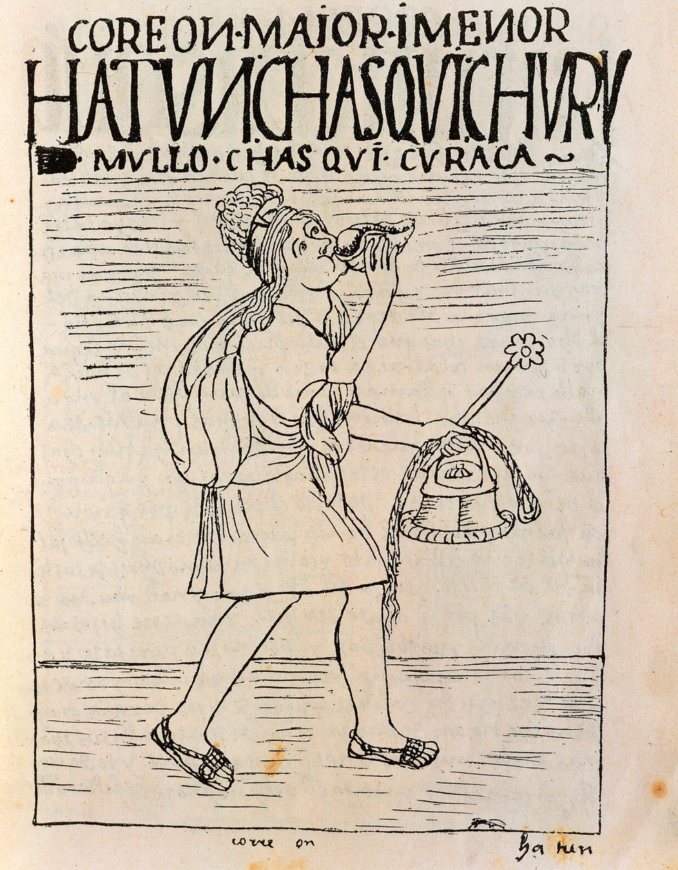Um chasqui, mensageiro real inca (Desenho a tinta de Felipe Huaman Poma de Ayala