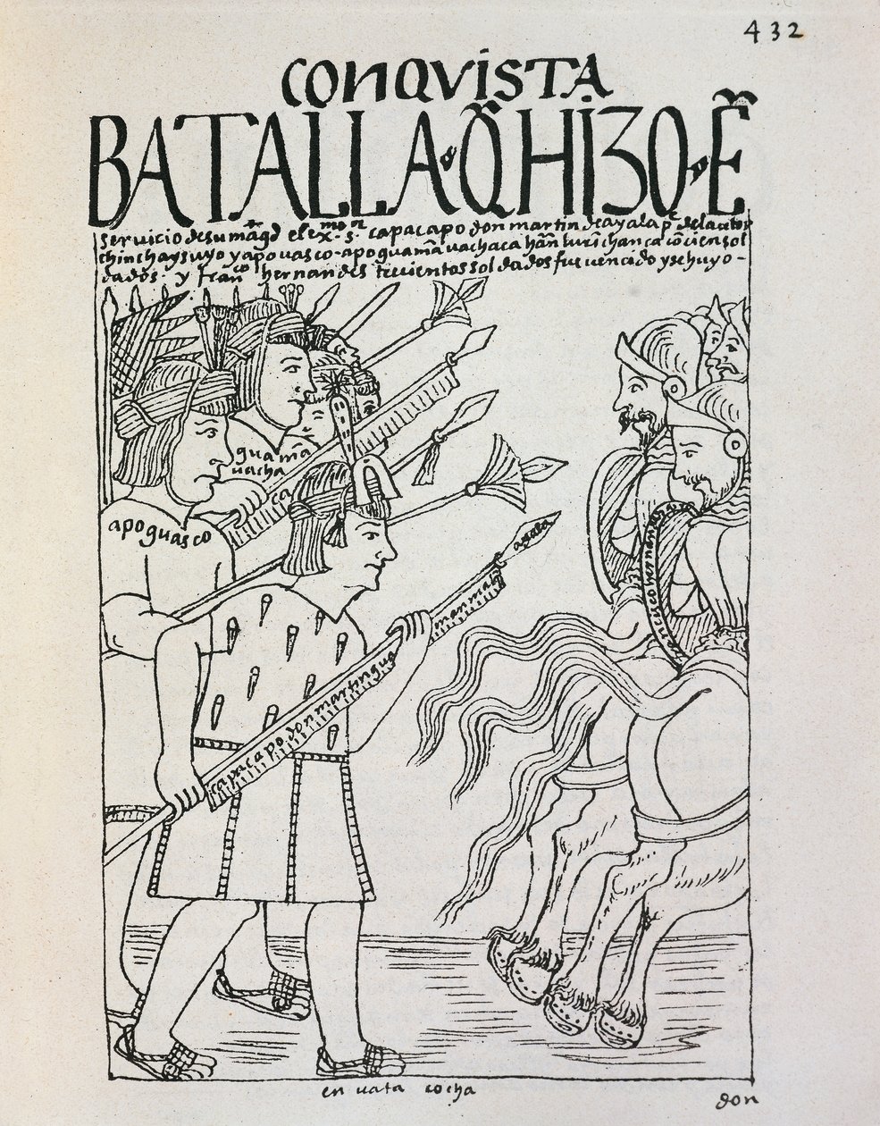 Batalha de Cuzco: Cerco de Inca Manco Capac da cidade ocupada pelos Conquistadores, c.1536 (gravura) de Felipe Huaman Poma de Ayala