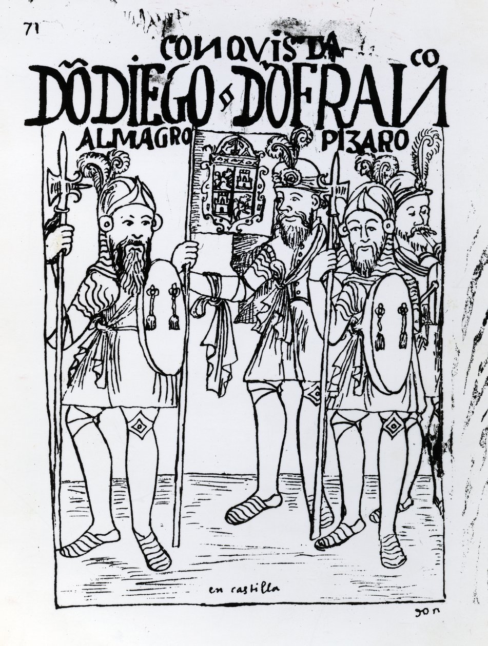Conquistadores Diego de Amagro e Francisco Pizarro se reconciliaram em Castela de Felipe Huaman Poma de Ayala