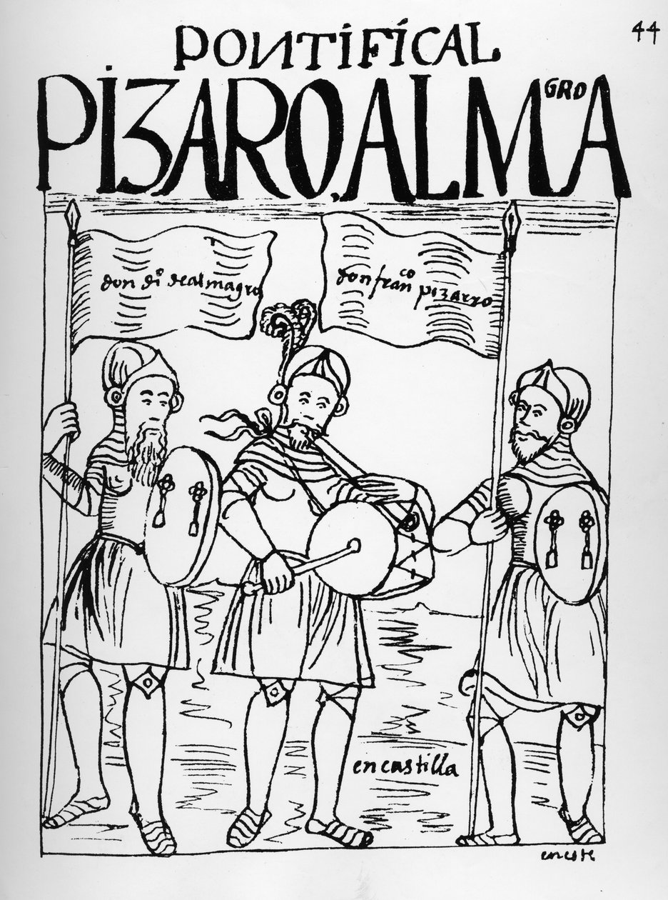 Diego de Almagro e Francisco Pizarro em Castela de Felipe Huaman Poma de Ayala