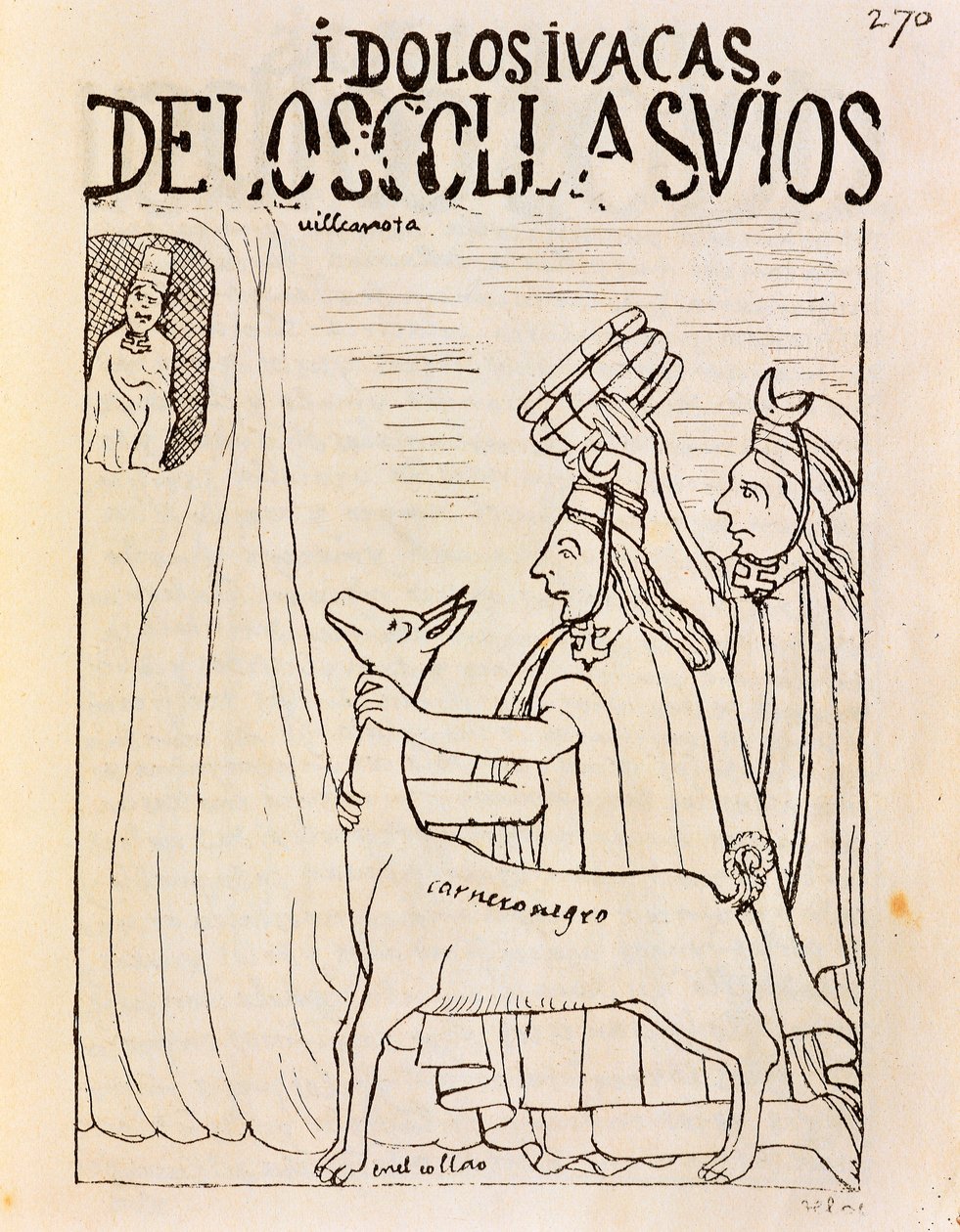 Inca oferecendo lhama aos ídolos (gravura de Felipe Huaman Poma de Ayala