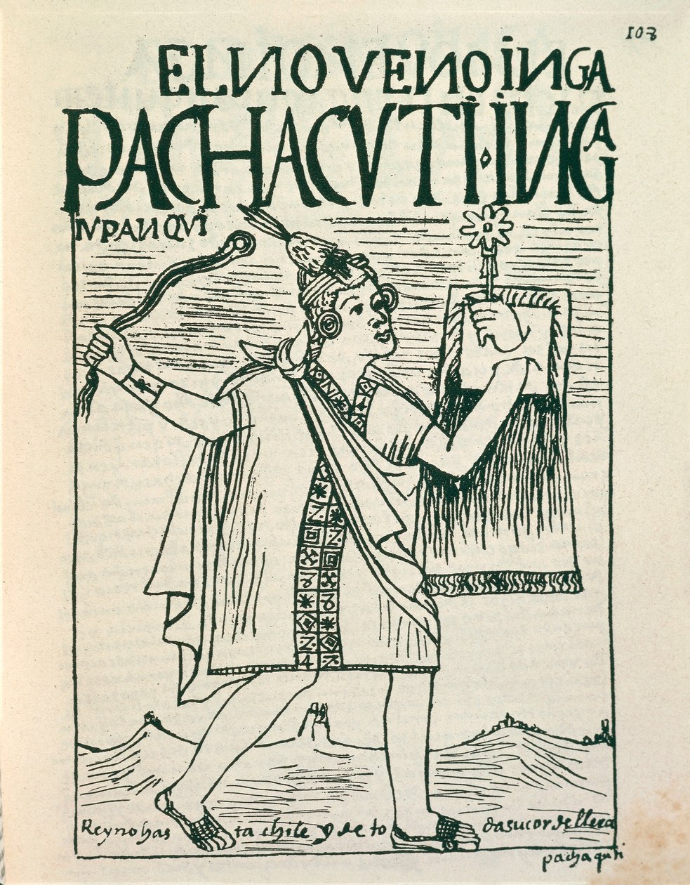 Retrato do grande imperador inca Pachacutec (Desenho com tinta de Felipe Huaman Poma de Ayala