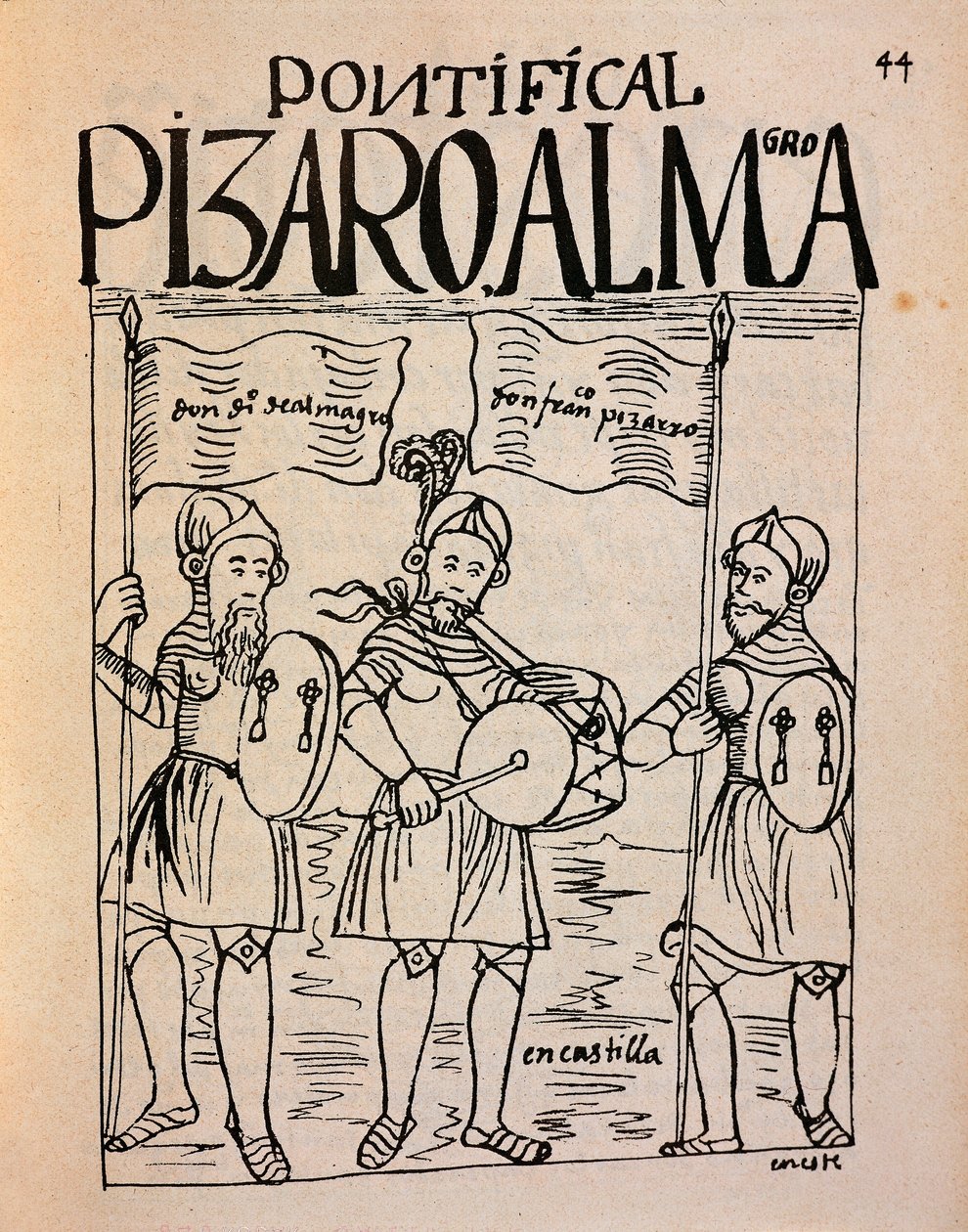 Retratos de Francisco Pizarro e do Tenente Diego de Almagro antes da expedição ao Peru (Desenho com tinta de Felipe Huaman Poma de Ayala