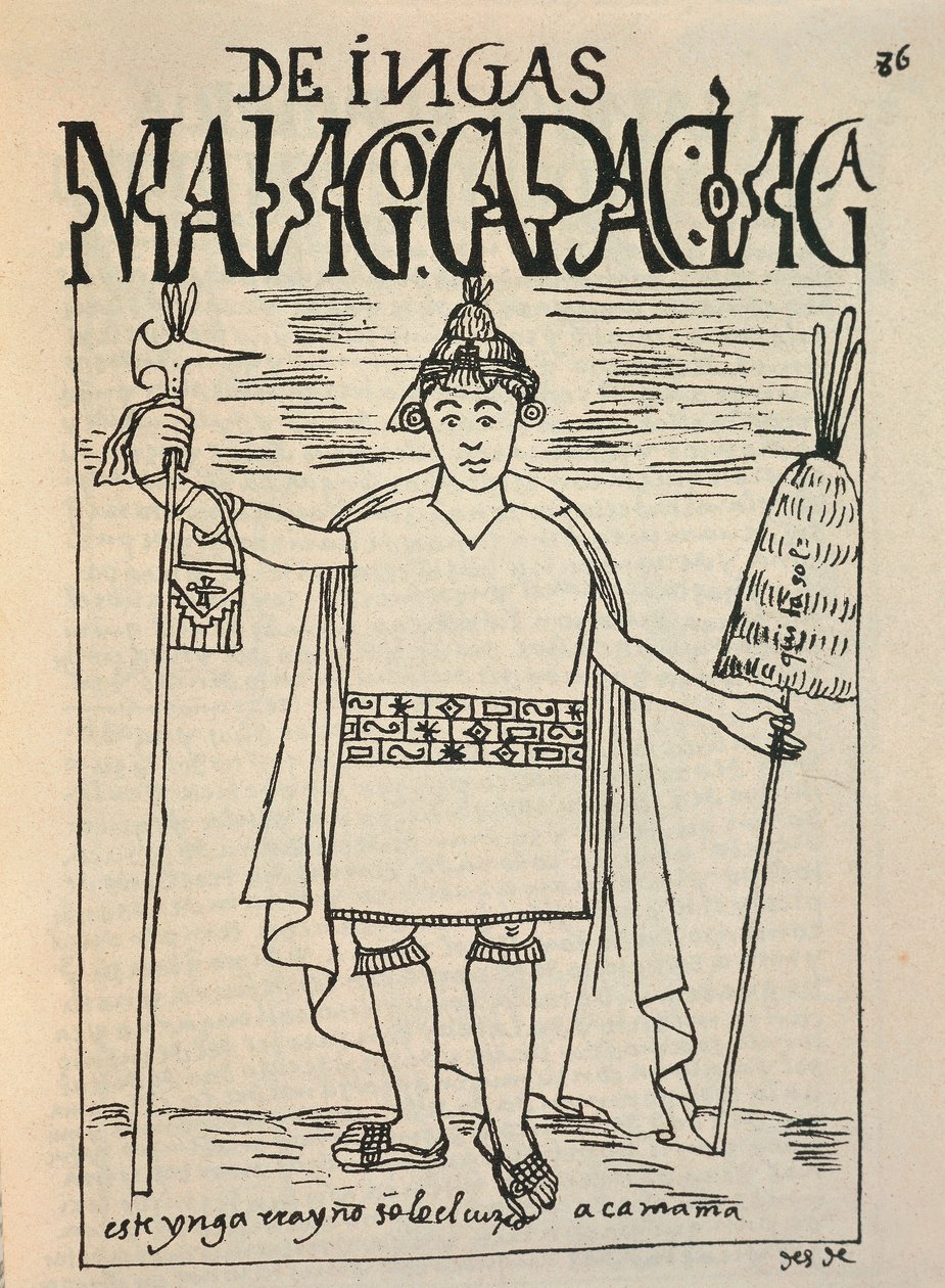 Representação de Manco Capac, o lendário Incan fundador do Reino de Cusco e uma figura da mitologia Inca (Desenho a tinta de Felipe Huaman Poma de Ayala