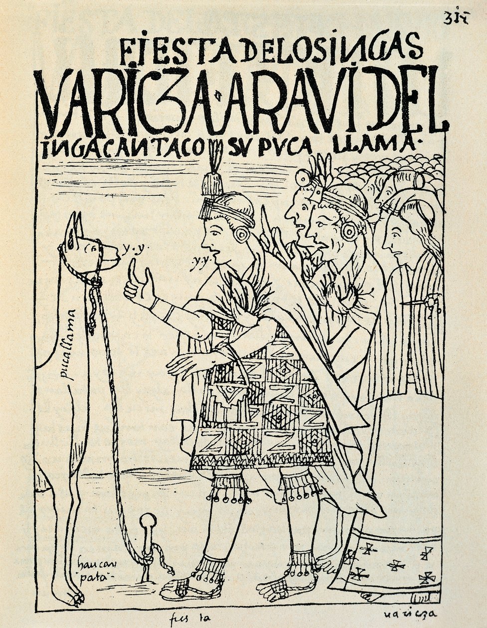 O sacrifício de um lama por ocasião de um rito inca ( Desenho com tinta, c.1587) de Felipe Huaman Poma de Ayala