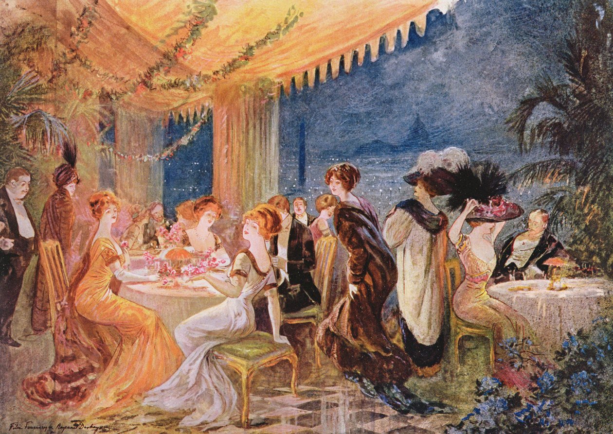 A Soiree em um restaurante parisiense, anúncio de The Furrier Revillon em Le Figaro Illustre, 1910 de Felix Fournery
