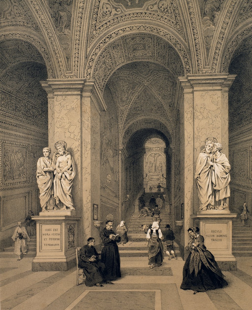 A escada sagrada do Santi Santi em Roma, ilustração do álbum &39;Roma dans sa grandeza&39;, 1870 de Felix Benoist