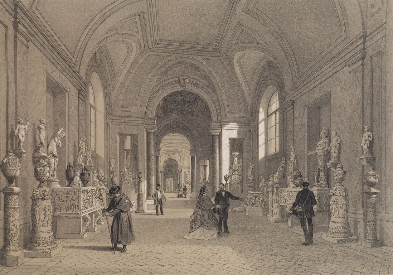 Museus do Vaticano, Galeria do Candelabro, Roma, ilustração do álbum &39;Roma dans sa grandeza&39;, gravado por Philippe Benoist (n.1813) 1870 de Felix Benoist