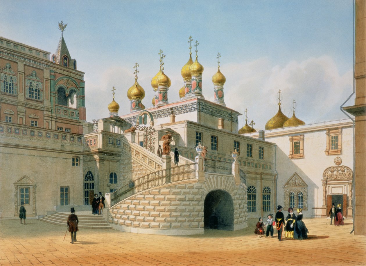 Vista do Palácio de Boyar no Kremlin de Moscou, impresso por Lemercier, Paris, de 1840 de Felix Benoist