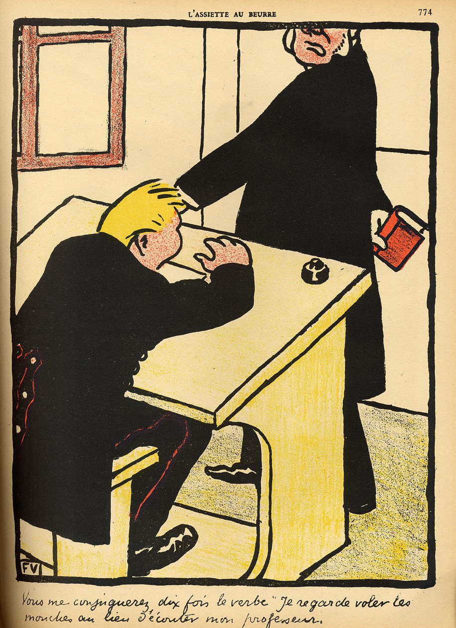 Um professor repreende seu aluno, de &39;Crimes e Punições&39;, edição especial de &39;L&39;Assiette au Beurre&39;, 1 de março de 1902 de Felix Edouard Vallotton