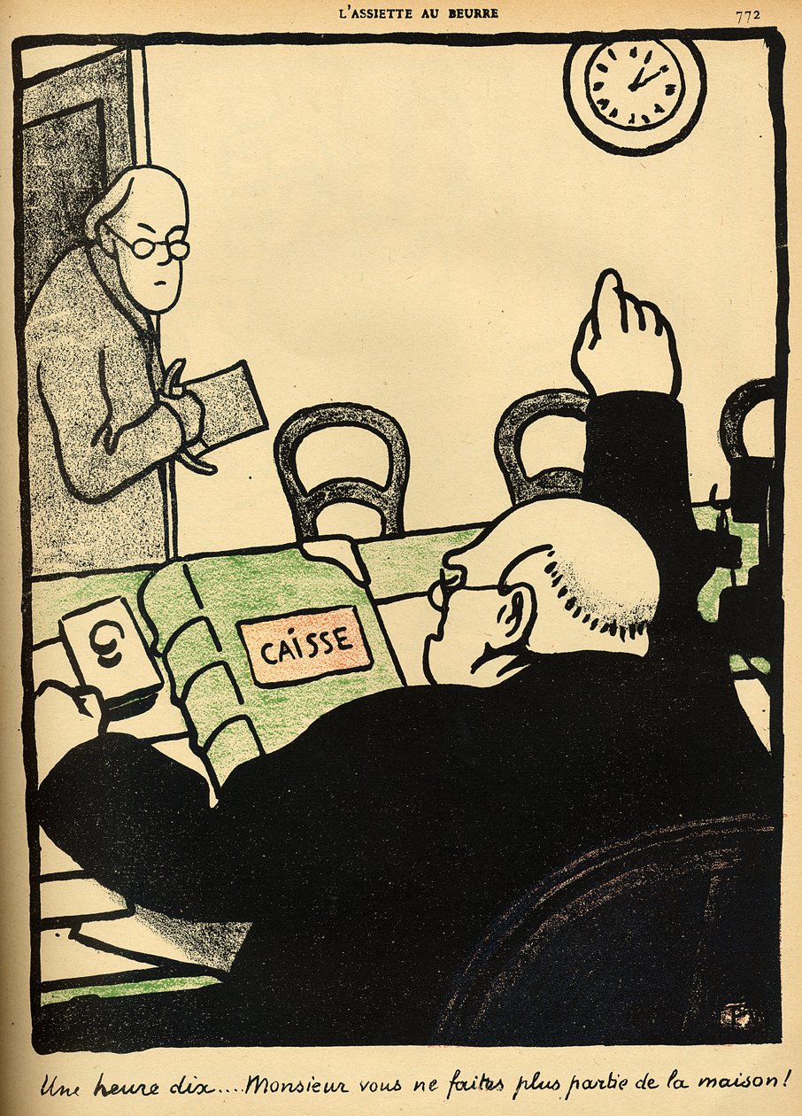 Um empregador despede um de seus empregados, de &39;Crimes e Punições&39;, edição especial de &39;L&39;Assiette au Beurre&39;, 1º de março de 1902 de Felix Edouard Vallotton