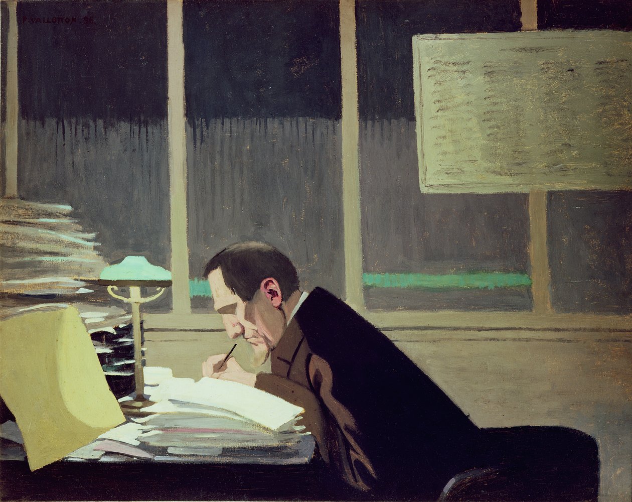 Felix Feneon (1861-1944) e &39;La Revue Blanche&39;, 1896 (óleo no cartão) de Felix Edouard Vallotton