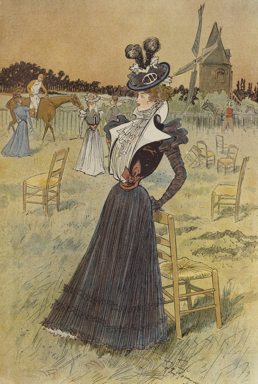 Placa de moda, em Longchamp, ilustração de &39;The New Fashion&39;, 1897 de Felix Fournery