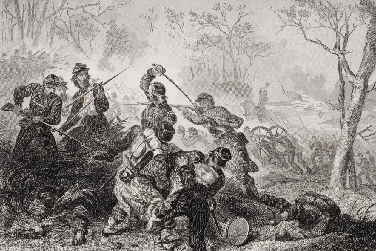 Morte do Coronel Edward D. Baker (1811-61) na Batalha de Balls Bluff, Virgínia, 1861 de Felix Octavius Carr Darley