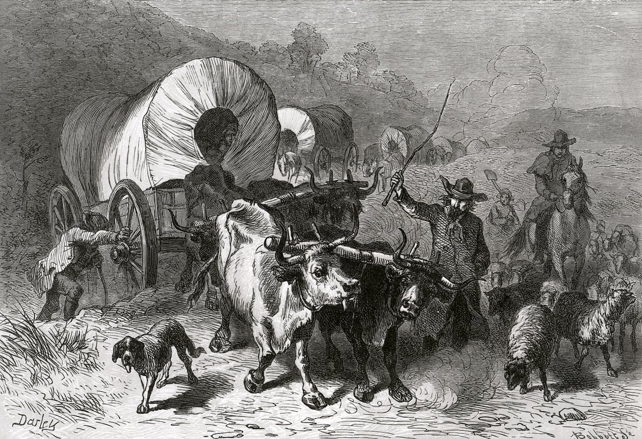 Emigração para o país ocidental, gravada por Bobbett de Felix Octavius Carr Darley