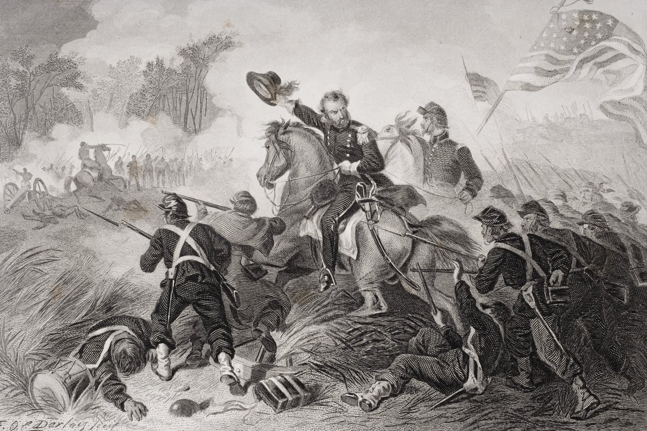 Carga do general Lyon (1818-61) na batalha de Wilson&39;s Creek, Missouri, 1861 de Felix Octavius Carr Darley