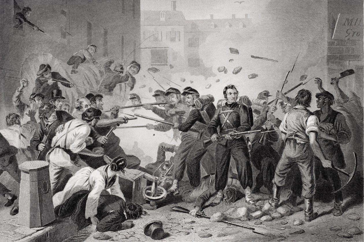 Milícia de Massachusetts passando por Baltimore, Pensilvânia, 1861 de Felix Octavius Carr Darley