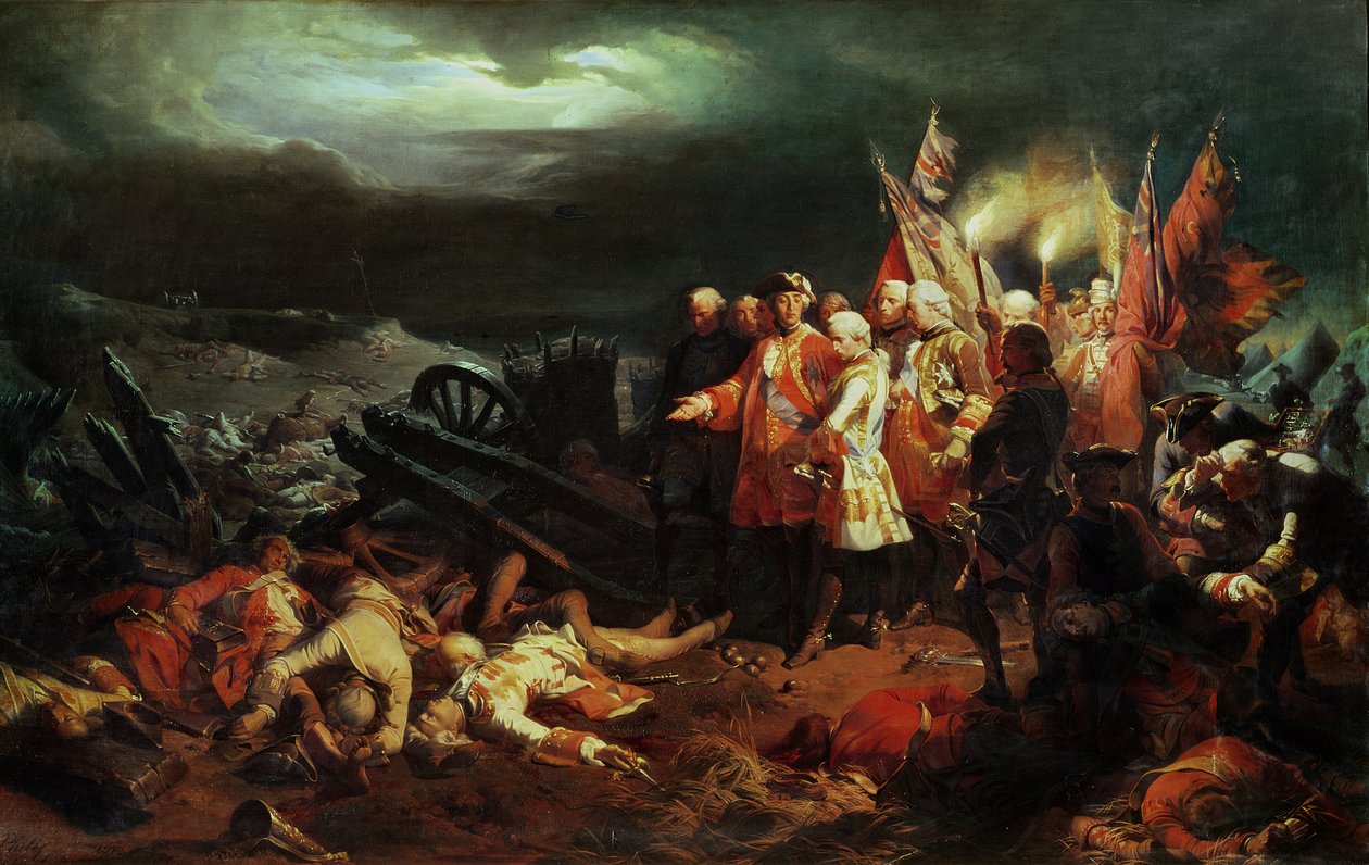 Luís XV (1710-1774) Visita ao Campo de Batalha de Fontenoy em maio de 1745 de Felix Philippoteaux