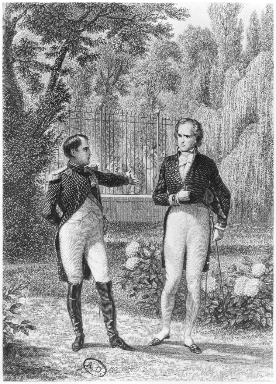 Encontro entre Napoleão I (1769-1821) e Benjamin Constant de Rebecque (1767-1830) de &39;Memoires d&39;Outre-Tombe&39; de François Rene (1768-1848) Visconde de Chateaubriand, gravado por Jean Charles Pard de Felix Philippoteaux
