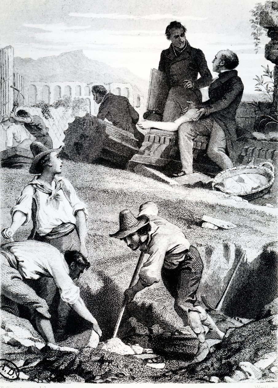 As escavações em Torre Vergata, de "Memórias do Evangelho" por Chateaubriand, 1850 de Felix Philippoteaux