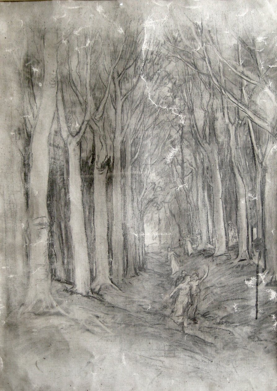 estudo de Grove of Trees em carvão de Felix Resurreccion Hidalgo