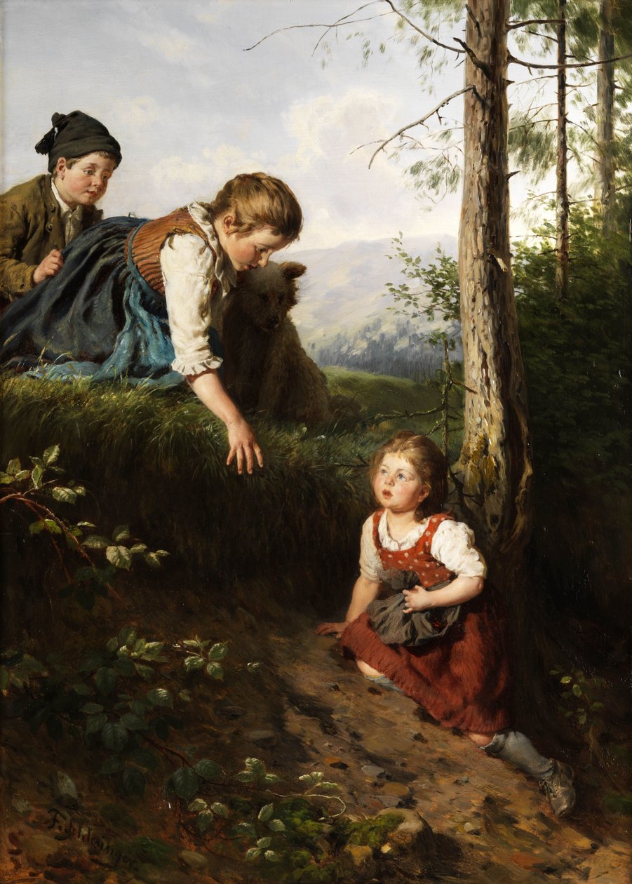 Três crianças, em, a, floresta, colheita, bagas de Felix Schlesinger