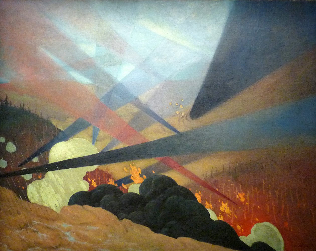 Verdun, interpretado pintura de guerra, preto, azul e vermelho projeções coloridas, devastadoras terras, nu de gazn de Felix Edouard Vallotton