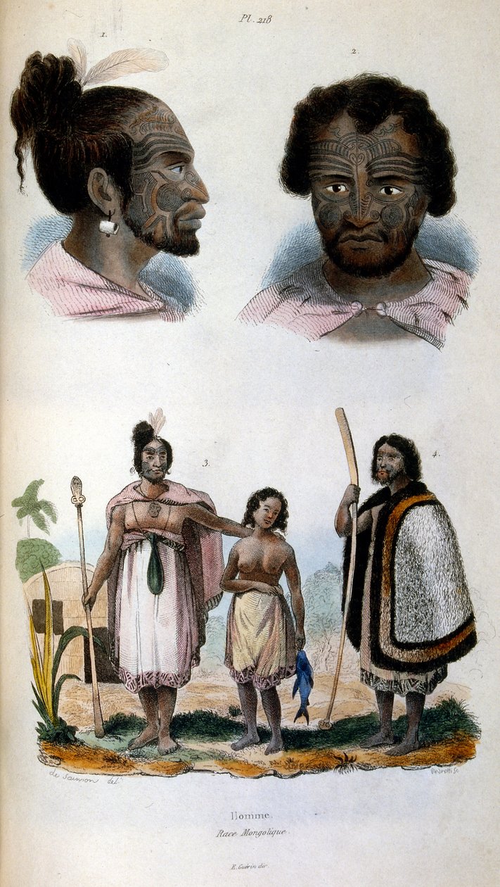 Ilustração antropológica que representa a raça Maori de Felix-Edouard Guerin