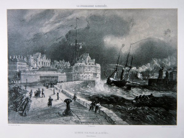 O Jetty at Le Havre, do 1º volume de "La Normandie Illustree", gravado por Charpentier, publicado em Nantes 1852 (litho) de Felix (after) Benoist
