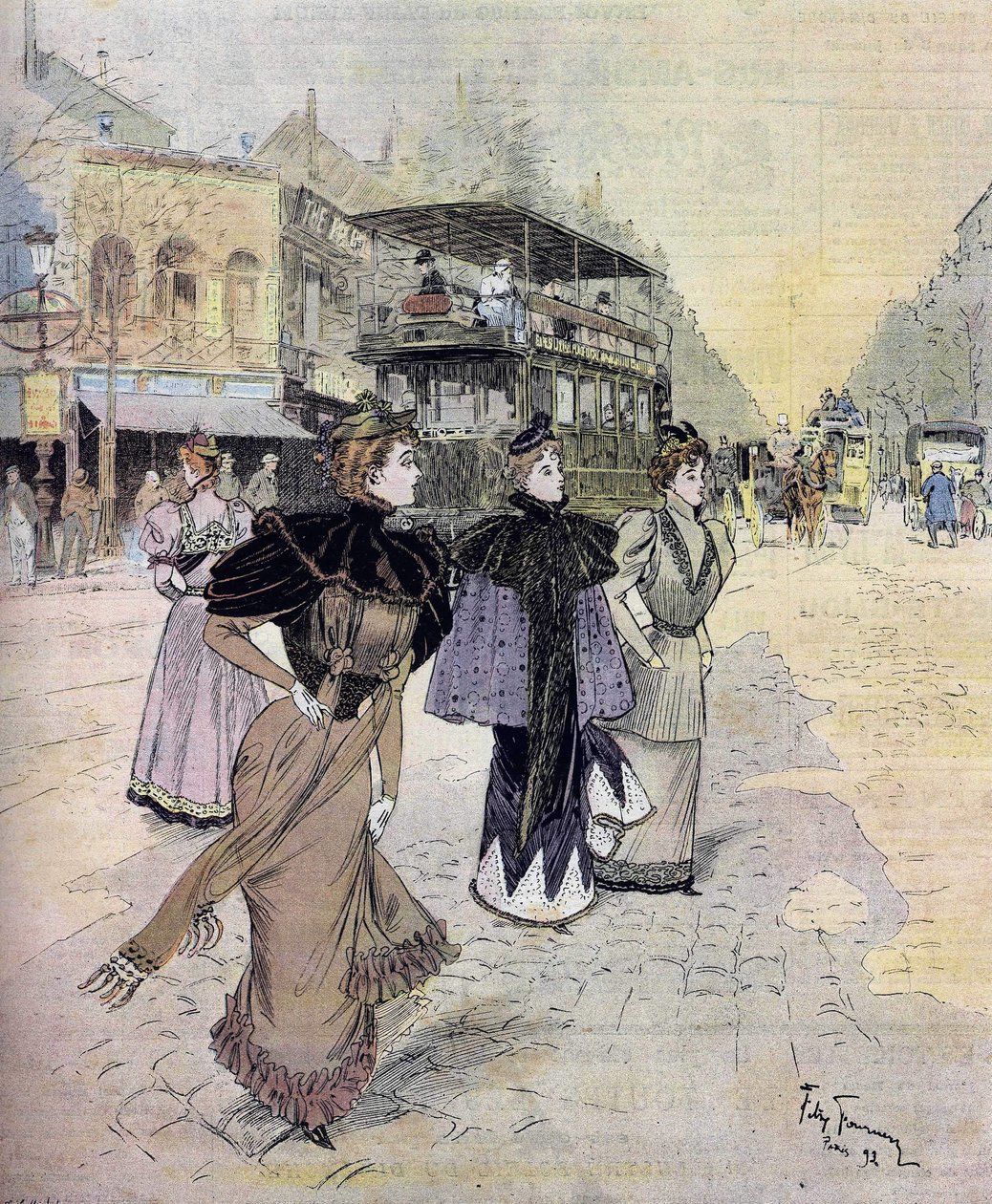 Grands boulevards em Paris em Abril. depois da aguarela de Felix Fournery (1865-1938) 1893 de Felix (after) Fournery