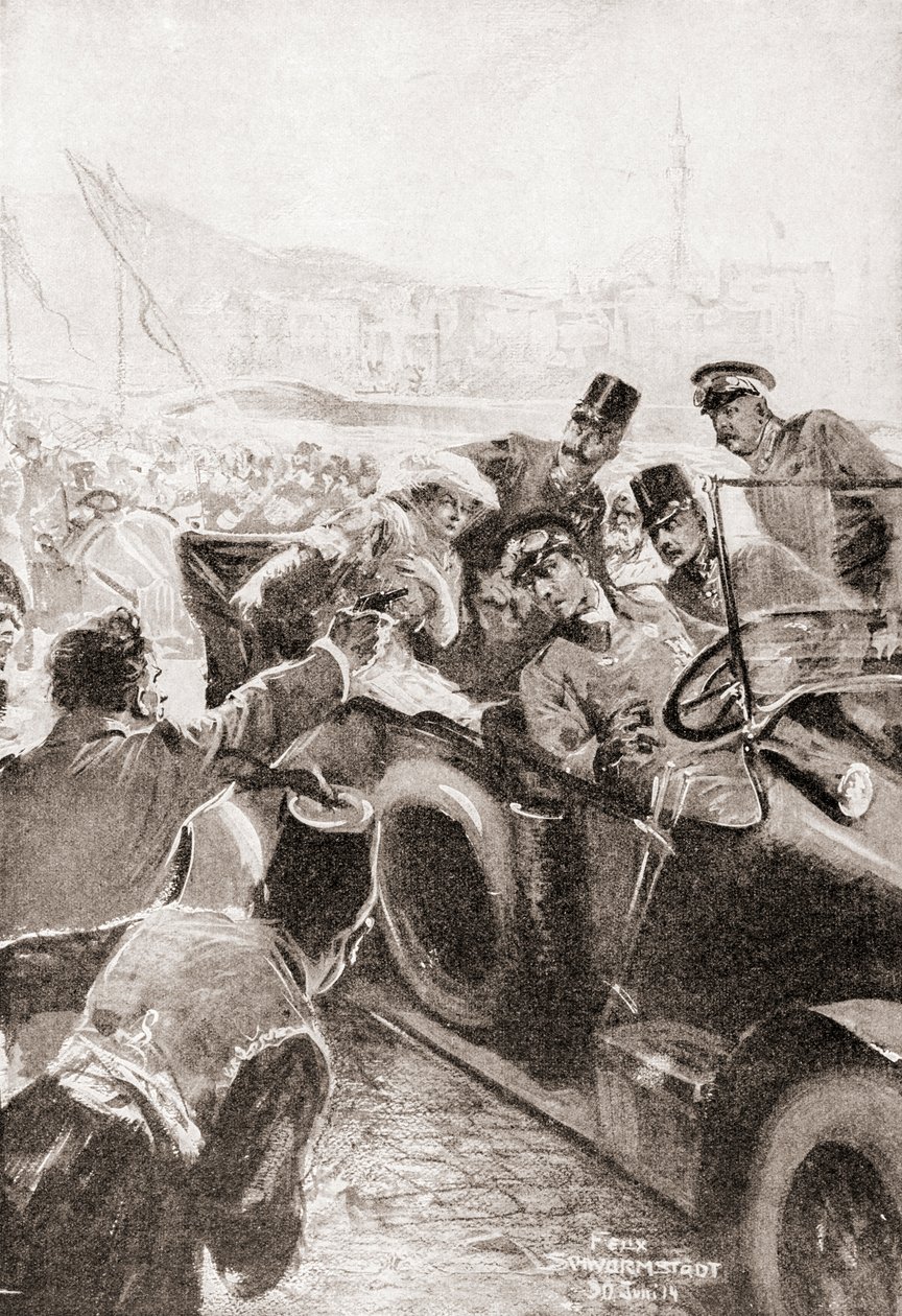 O assassinato de Franz Ferdinand e sua esposa, Sophie, Duquesa de Hohenberg, 28 de junho de Felix (after) Schwormstadt