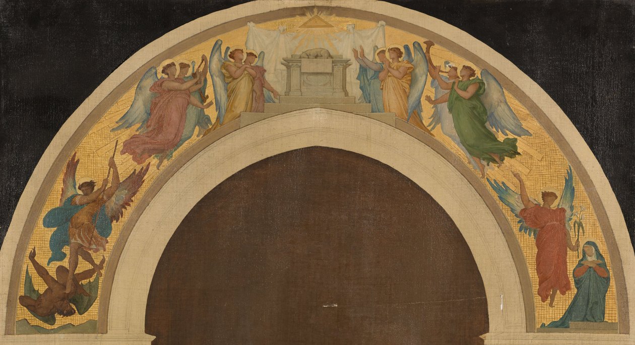 Esboço para a Igreja da Trindade: O Cordeiro Pascal. Grupo de anjos adoradores. O arcanjo São Miguel vencendo o demónio. A Anunciação. São Paulo. São Pedro, cerca de 1864 (óleo sobre tela) de Felix A.M. (after) Jobbe Duval