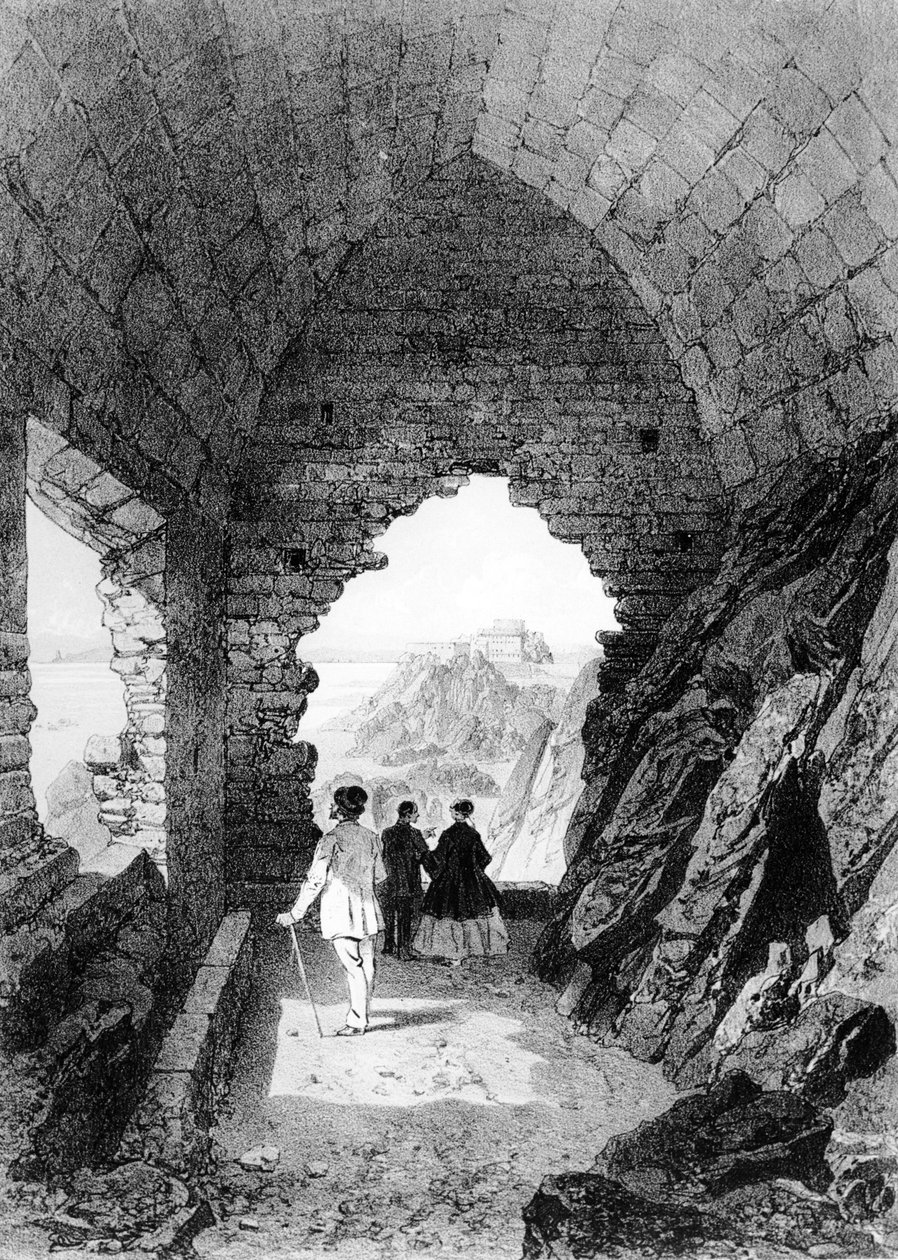 Ermitage de Saint Helier e Elizabeth Castle, Jersey, 1870 (litografia) de Felix Benoist