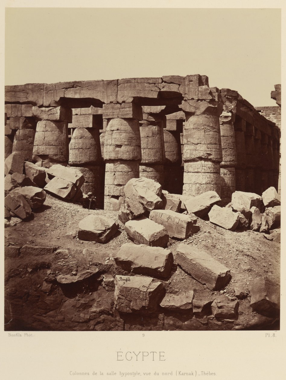 Colunas da sala hipóstila, vista do norte. [Karnak, Tebas] de Félix Bonfils