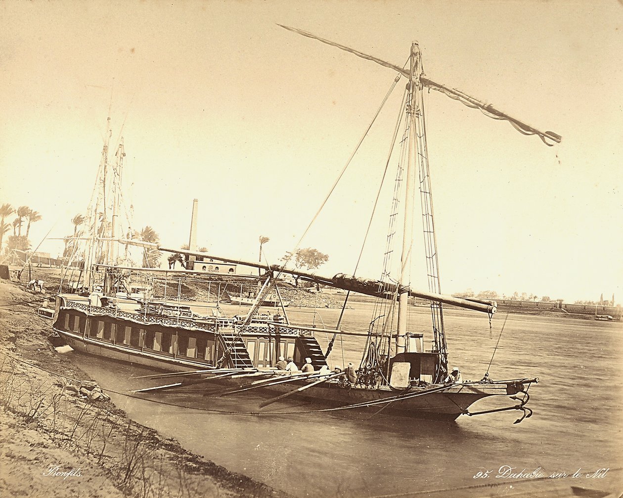 Barco egípcio no Nilo, no Egipto de Félix Bonfils