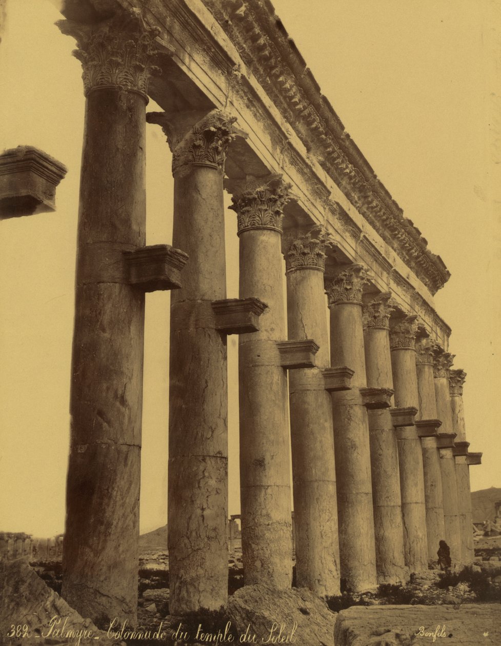 Restos de Colonnade do Templo do Sol em Palmyra, Síria de Félix Bonfils