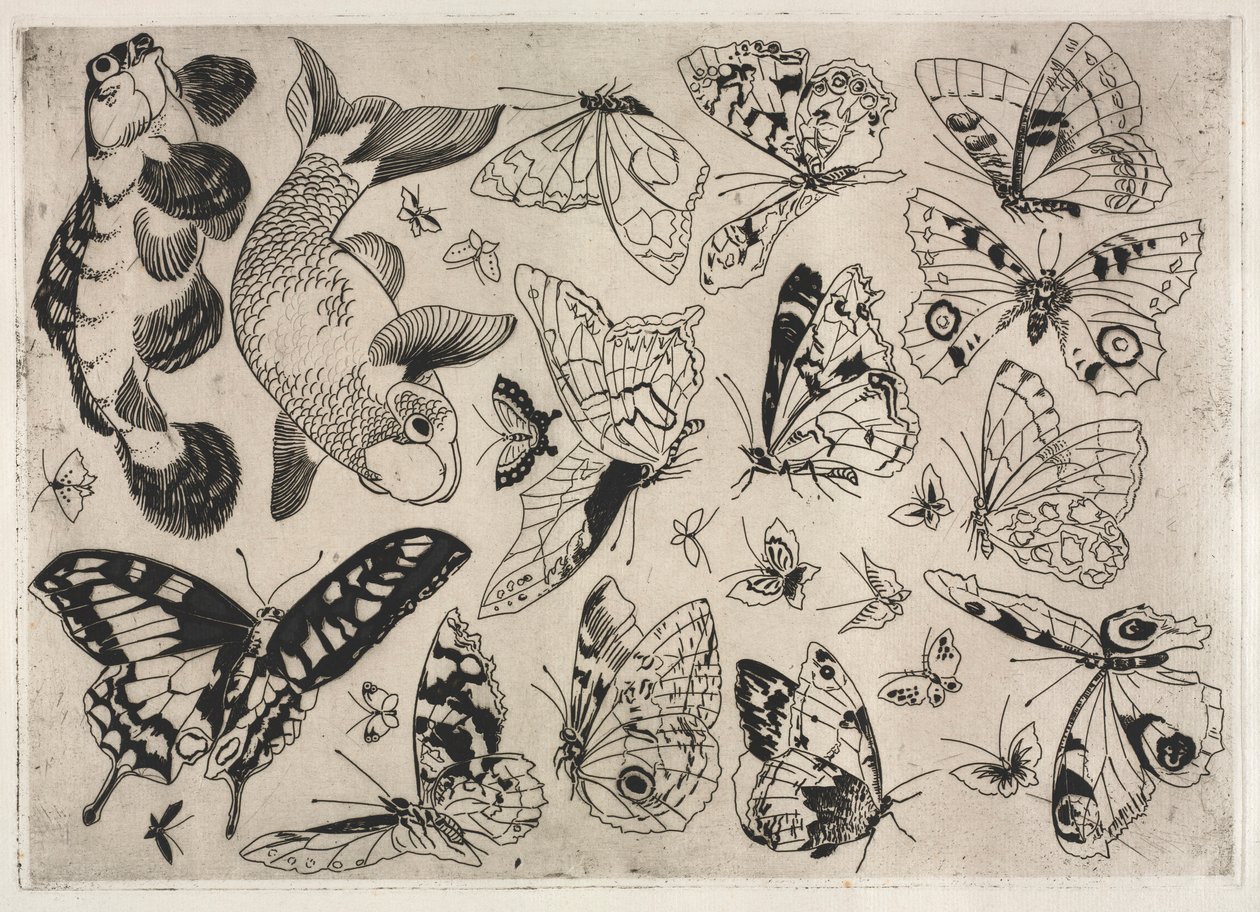 Serviço de Jantar Serviço Rousseau: Borboletas e Peixes no. 16, 1866. de Felix Bracquemond