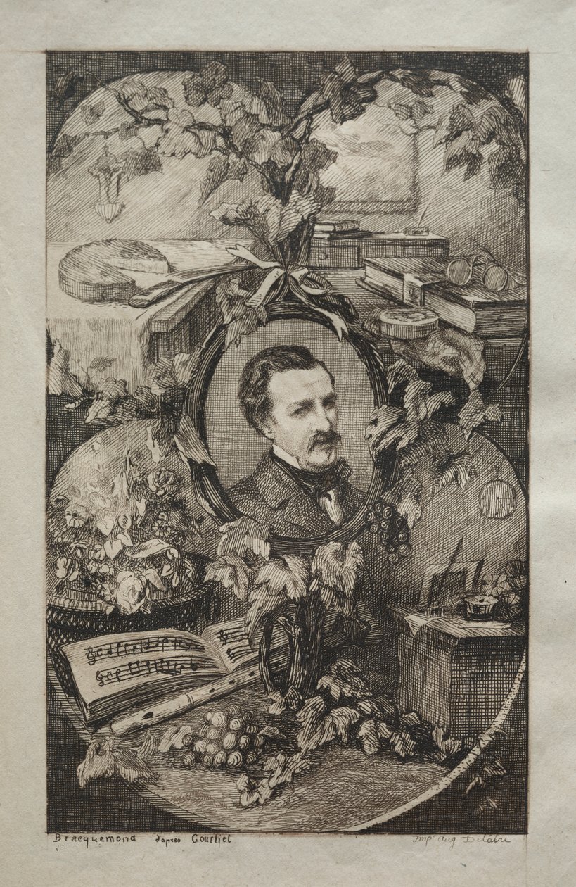 Frontispício para "Novas Obras de Champfleury, Os Amigos da Natureza": Retrato de Champfleury, segundo Gustave Courbet de Felix Bracquemond