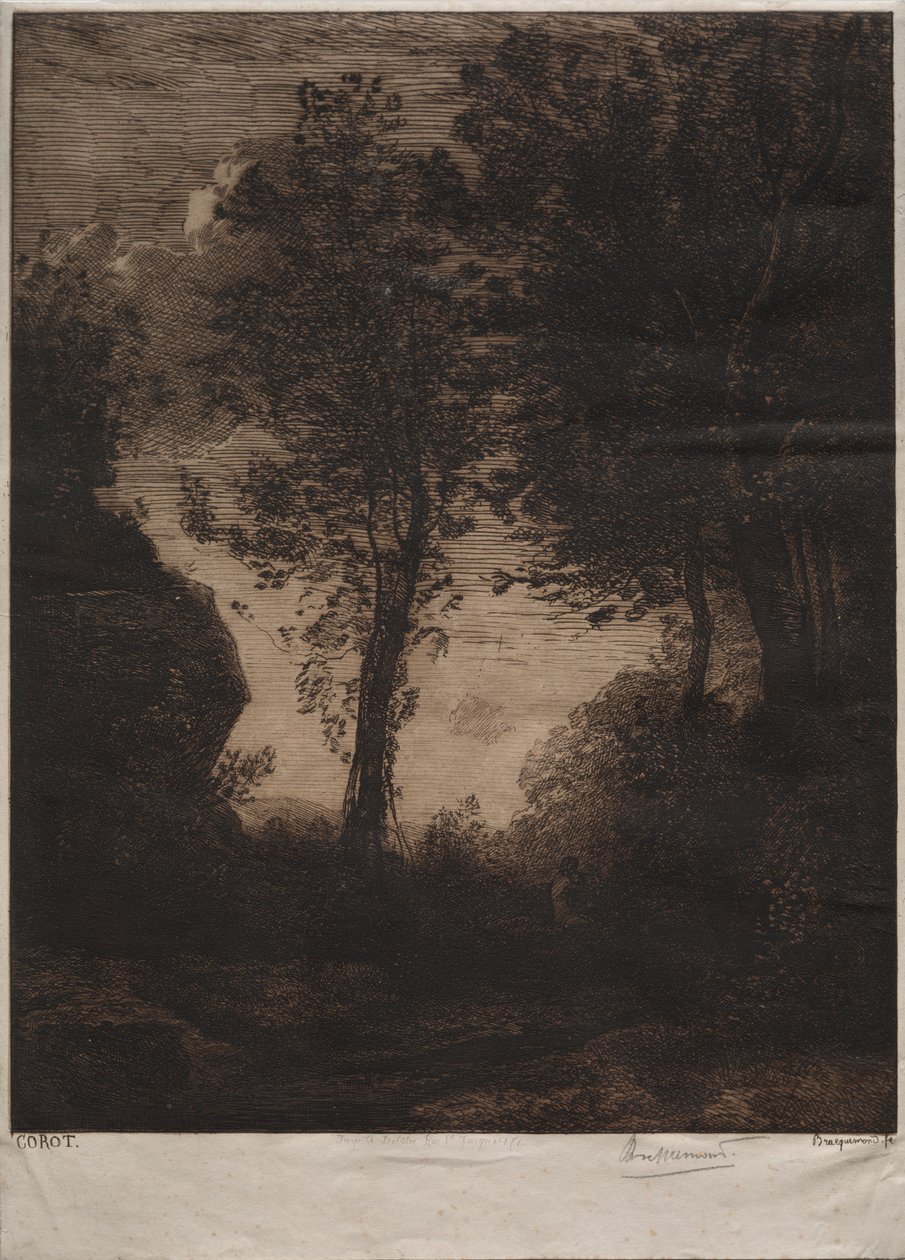 Paisagem: Pôr do sol, depois de Corot de Felix Bracquemond