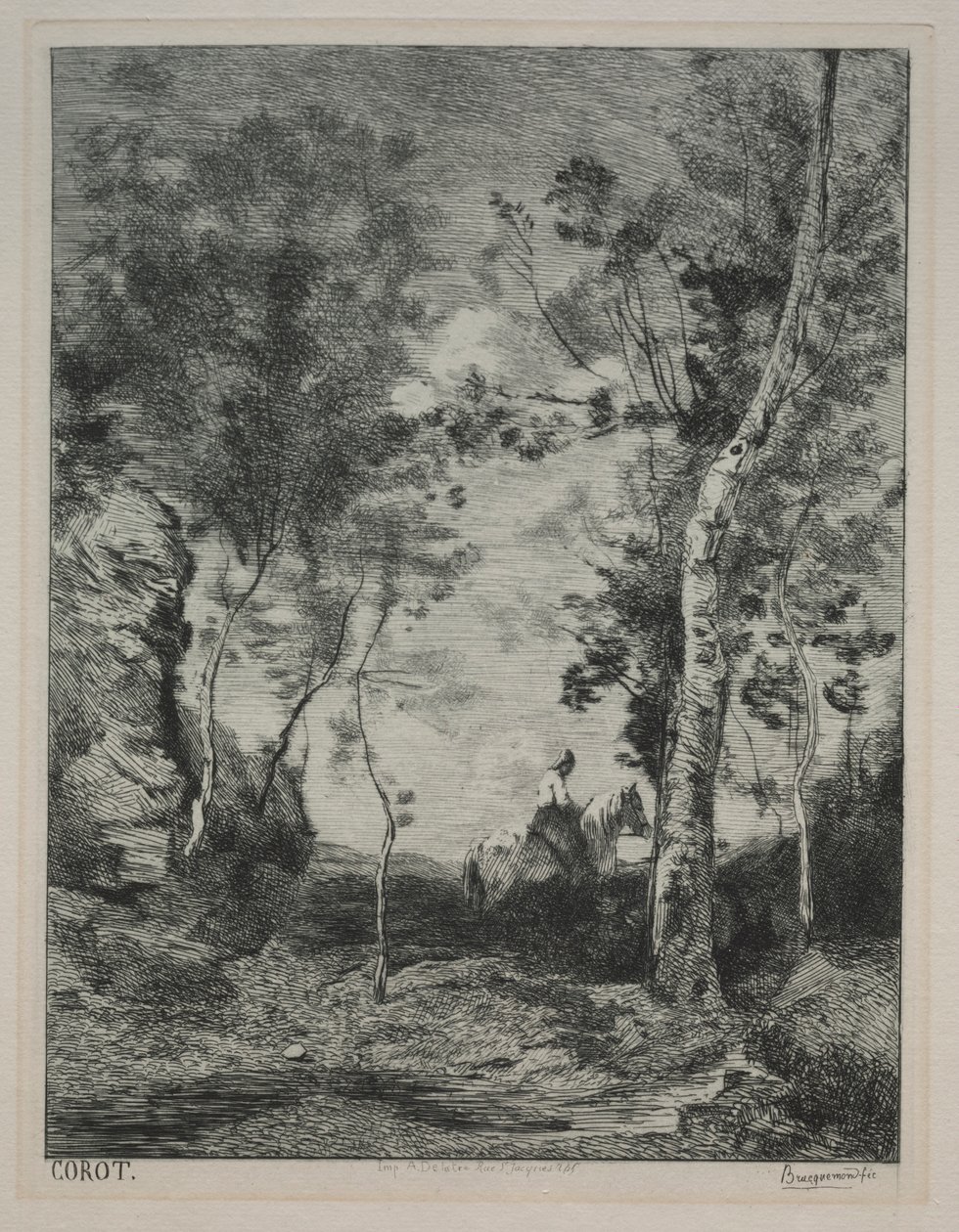 Paisagem, ou O Cavalo Branco, depois de Corot, c. 1858 de Felix Bracquemond