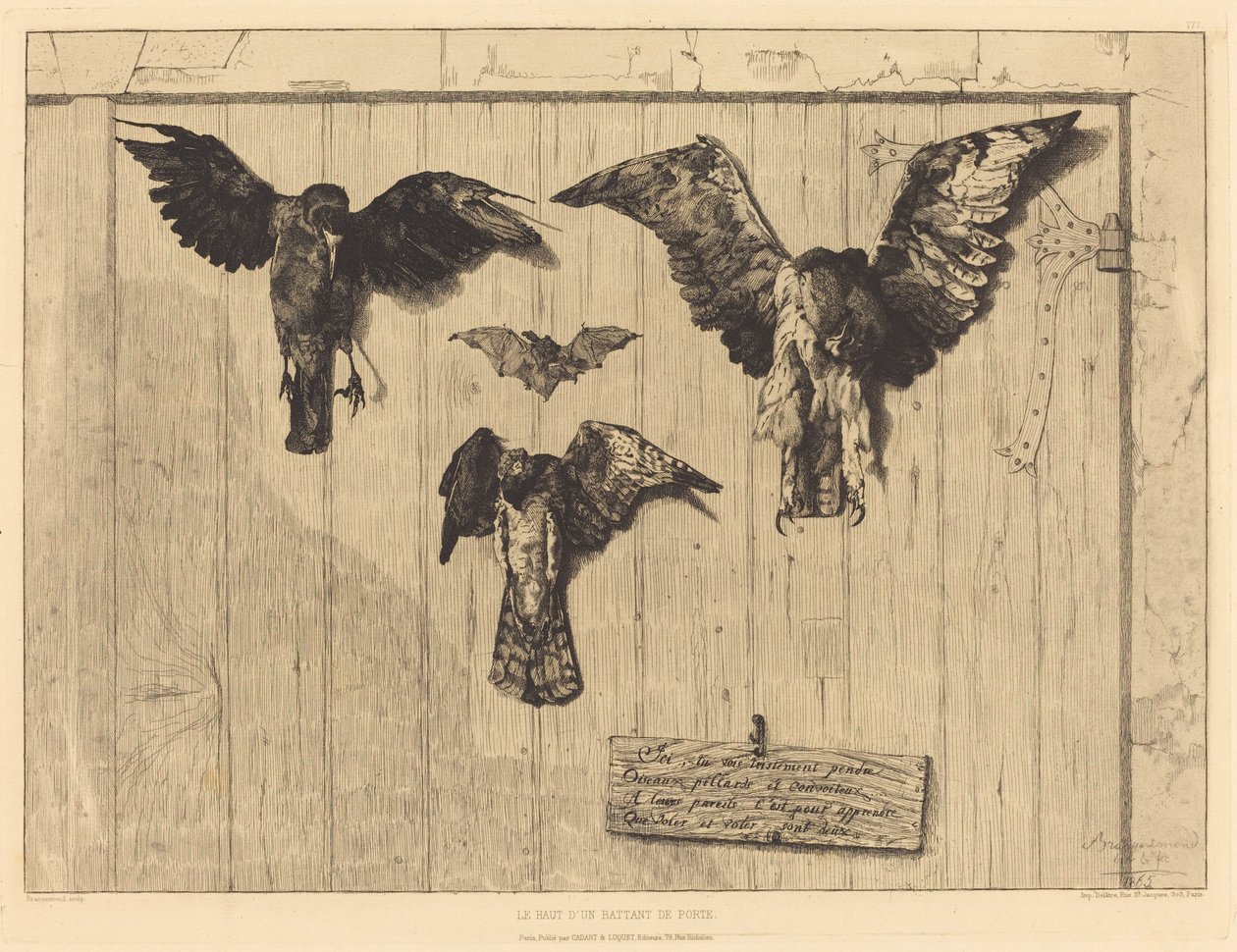O topo de uma folha de porta (Pássaros pregados a uma porta de celeiro) de Felix Bracquemond