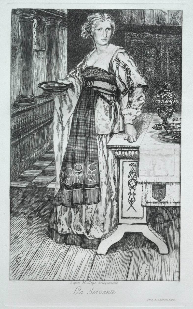 A criada, depois de H. Leys, 1868. de Felix Bracquemond
