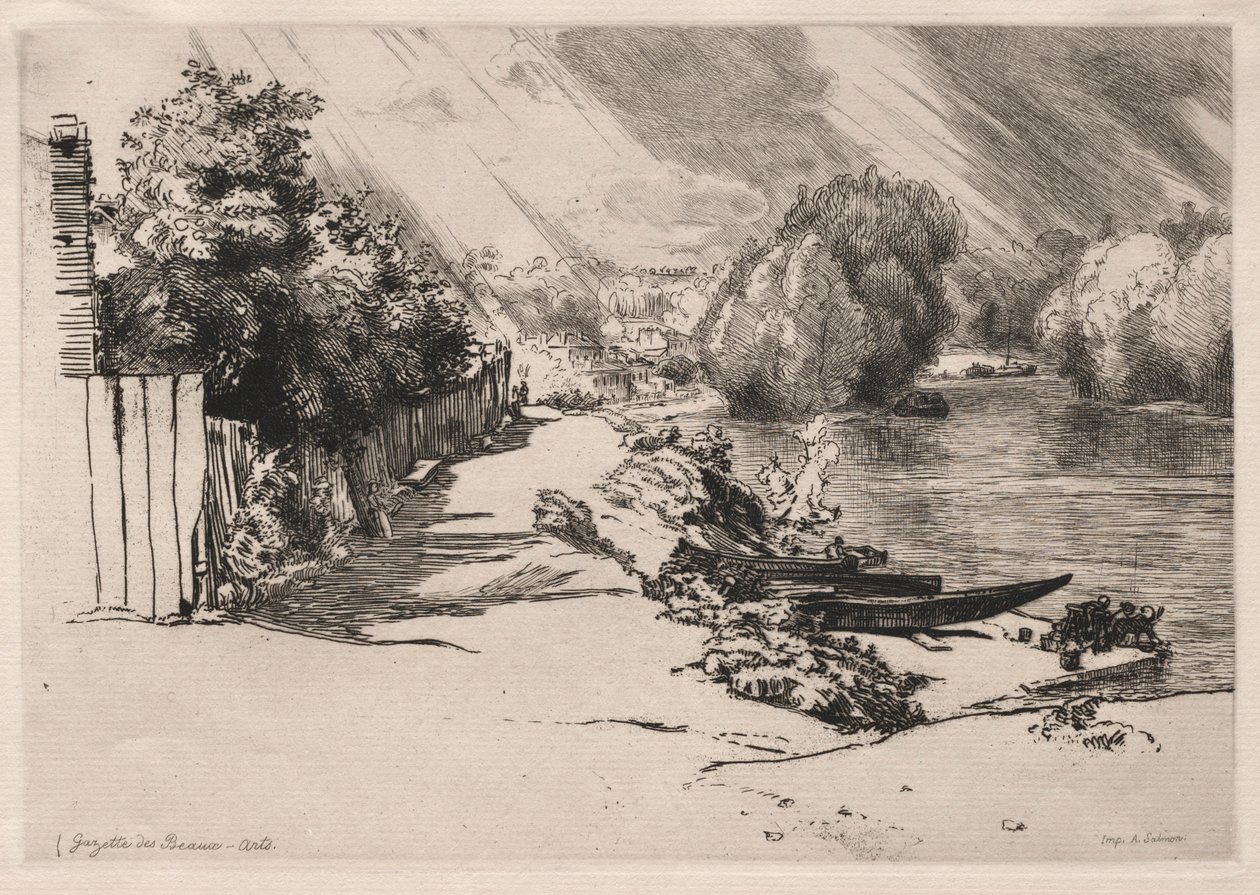 O Sena em Bas-Meudon com as Ilhas Seguin e Mottiaux, 1868. de Felix Bracquemond