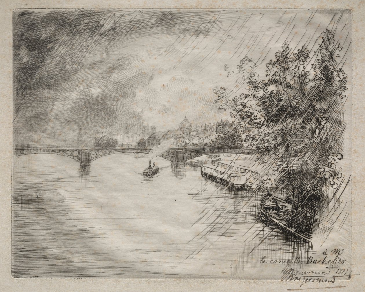 Vista da ponte de Saint-Pères, 1877. de Felix Bracquemond