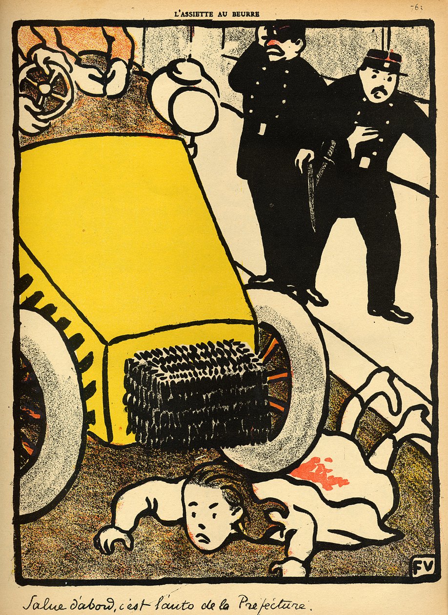 Um carro da polícia atropela uma menina, de &39;Crimes e Punições&39;, edição especial do &39;L&39;Assiette au Beurre&39;, 1 de março de 1902 de Felix Edouard Vallotton