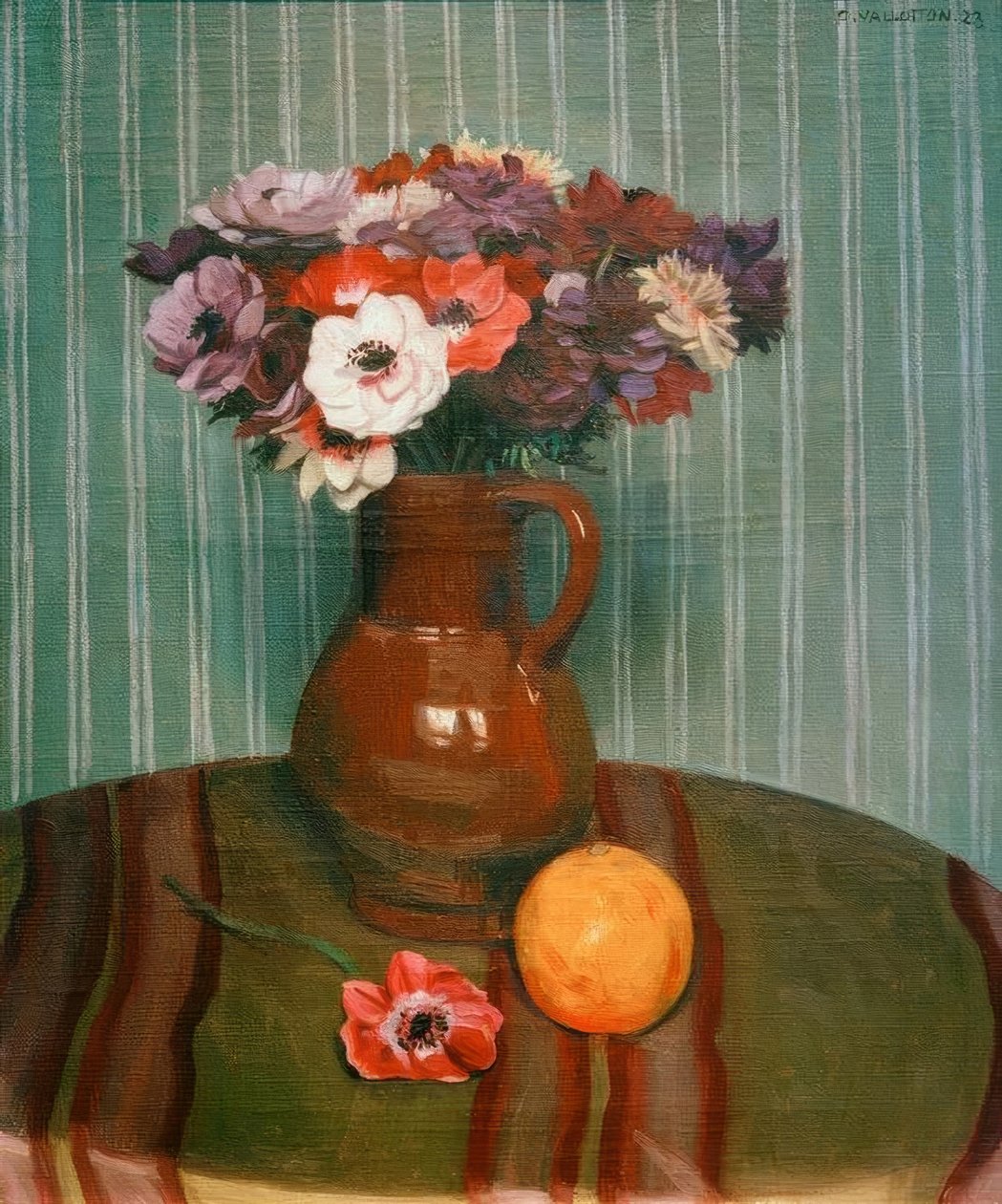 Anêmonas e laranja de Felix Edouard Vallotton