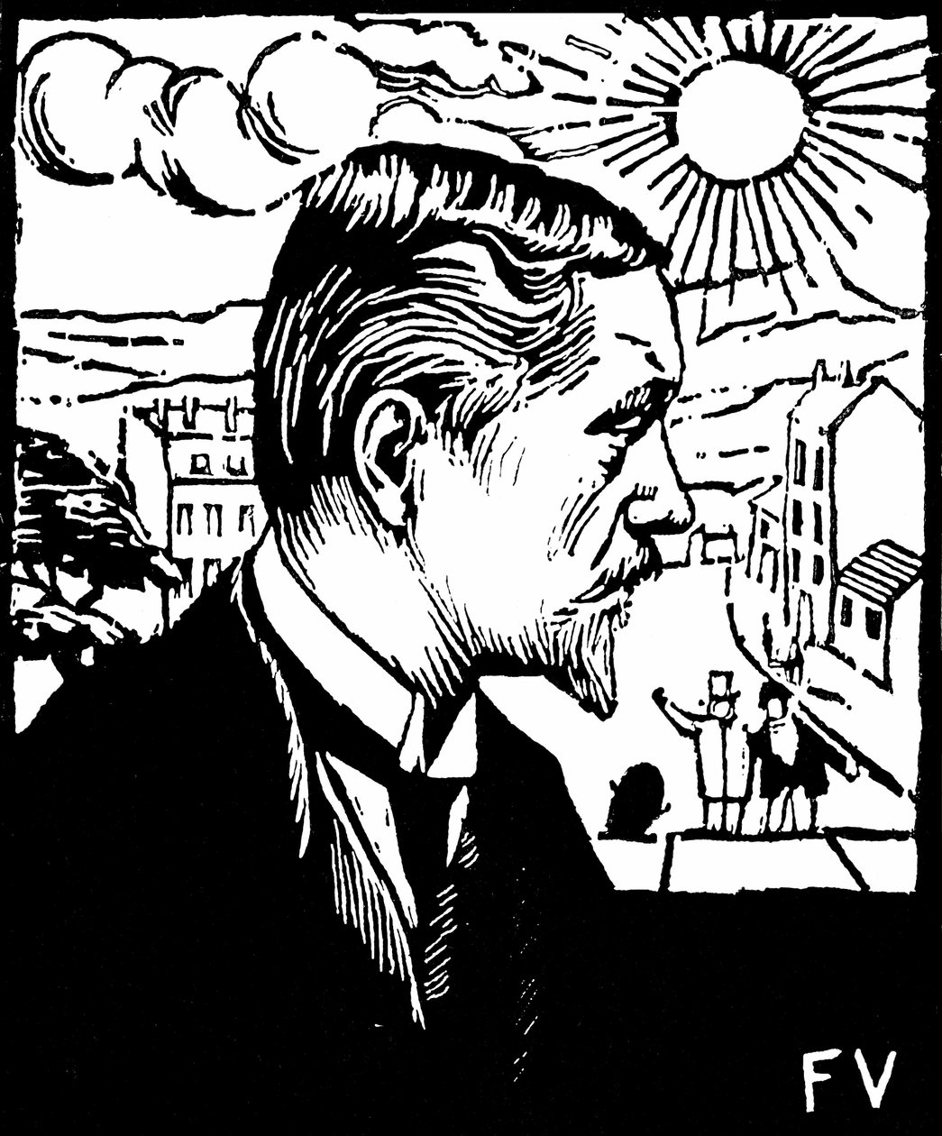 Auto-retrato. Madeira cortada por Felix Edouard Vallotton (1865-1925), ca. 1890. Colecção privada. de Felix Edouard Vallotton