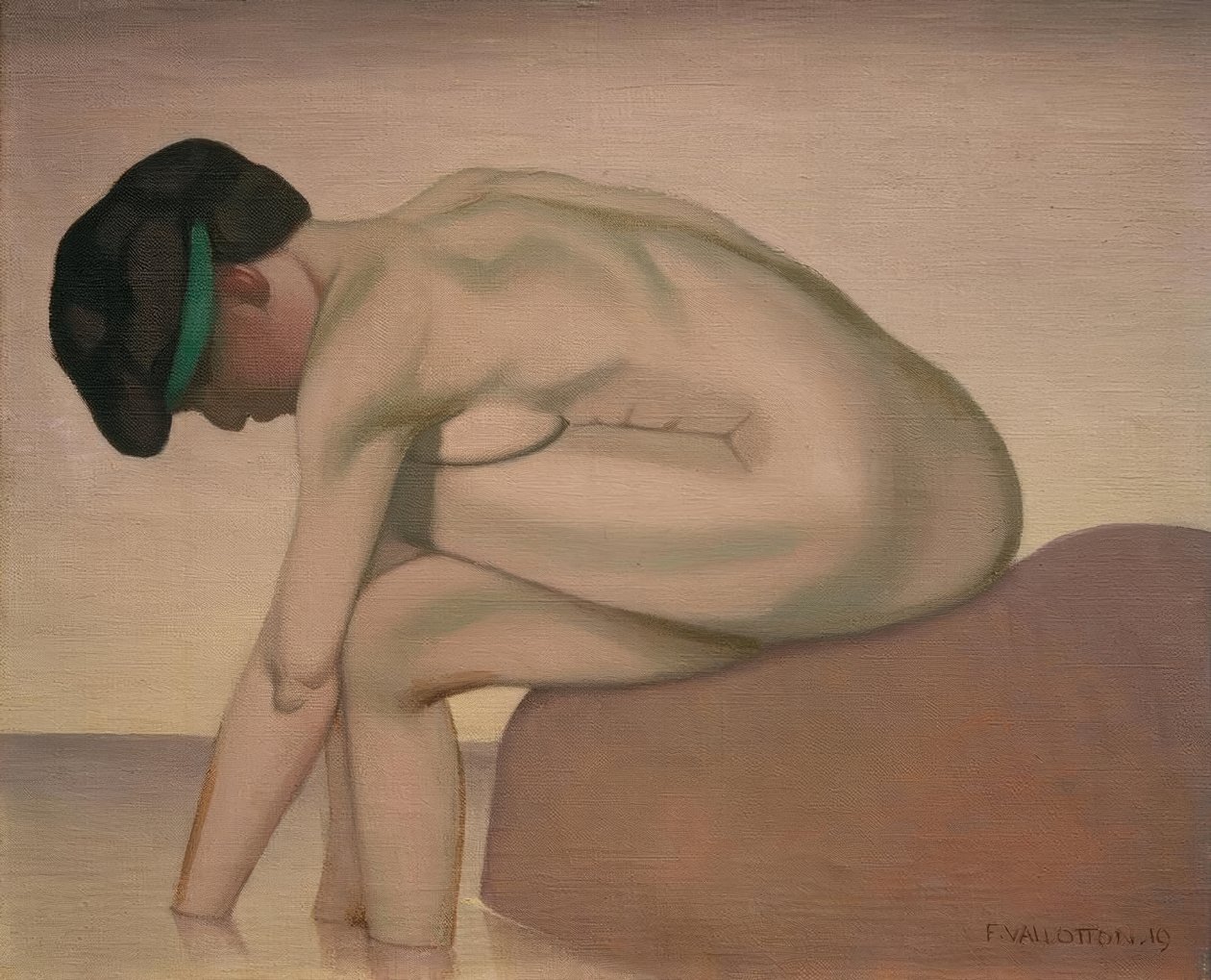 Banhista sentado no perfil em uma rocha de Felix Edouard Vallotton